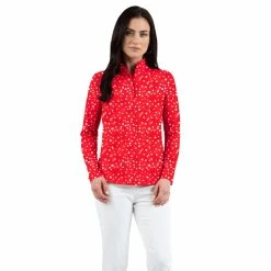 IBKUL Women's Evelyn Print Adjustable Long Sleeve Zip Polo - 48186 -Golf Clubs Shop 10186 20red