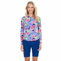 Ibkul Women's Larisa Print Long Sleeve Polo - 41078