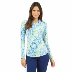 Ibkul Women's Sunny Day Print Long Sleeve Polo - 41081