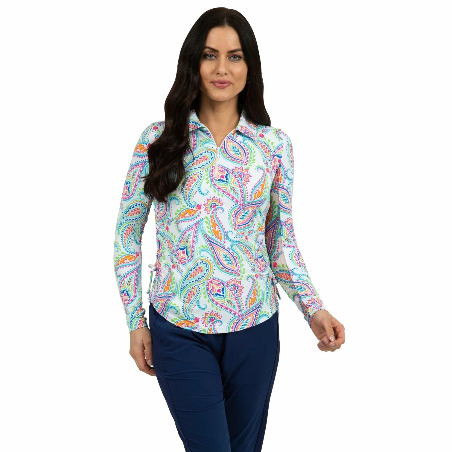 IBKUL Demi Print Adjustable Long Sleeve Zip Polo - 48187 3 IBKUL Demi Print Adjustable Long Sleeve Zip Polo - 48187