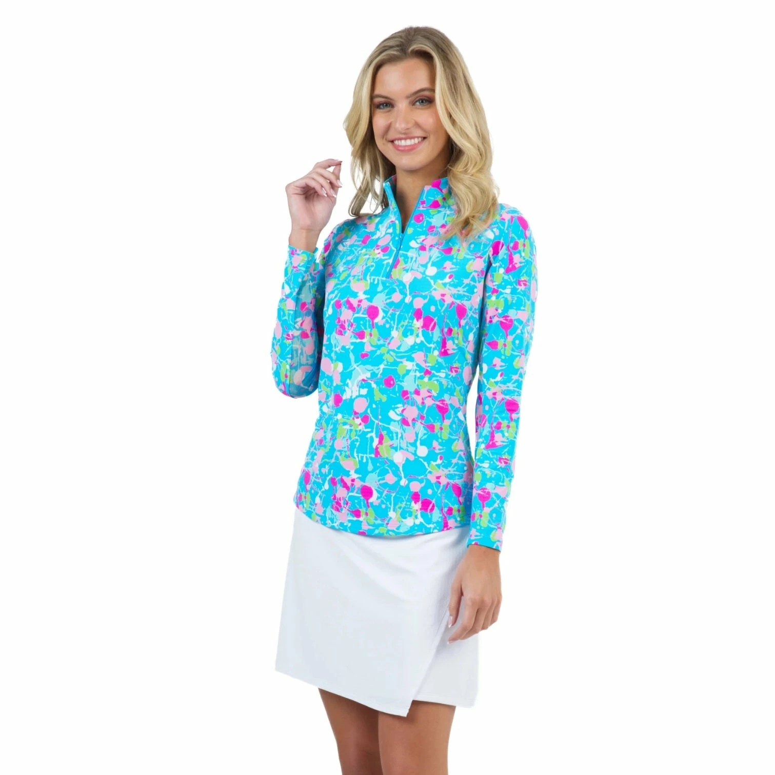 Ibkul Denis Print Long Sleeve Mock Neck Top - 10975 3 Ibkul Denis Print Long Sleeve Mock Neck Top - 10975