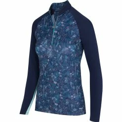 Greg Norman Women's Solar XP Monet Print 1/4 Zip Stretch Mock Pullover