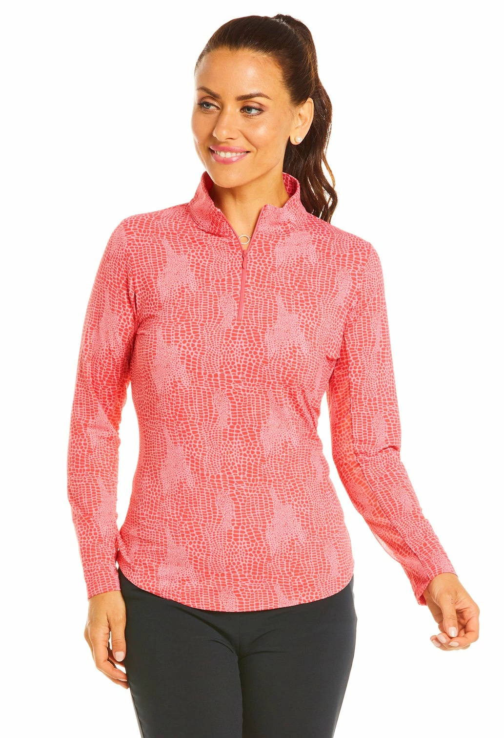 IBKUL Women's BTB Snake Print Long Sleeve Mock 3 IBKUL Women's BTB Snake Print Long Sleeve Mock