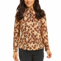IBKUL Women's Le Leopard Print Long Sleeve Mock Top - 10752
