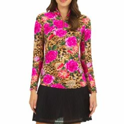 IBKUL Women's Jovanna Print Long Sleeve Zip Mock Neck - 10183