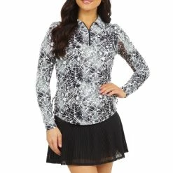 IBKUL Women's Evie Print Adjustable Long Sleeve Zip Polo - 48182