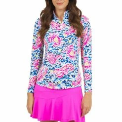 IBKUL Women's Bonnie Print Long Sleeve Zip Mock Neck - 10191