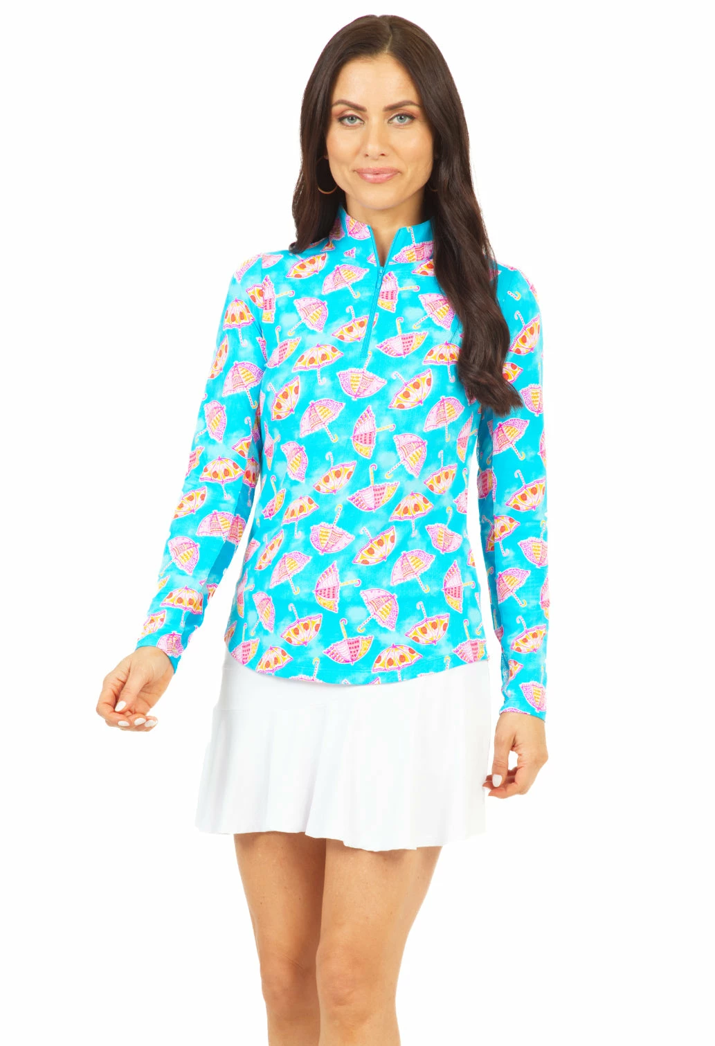 IBKUL Women's Franny Print Long Sleeve Zip Mock Neck - 10192 3 IBKUL Women's Franny Print Long Sleeve Zip Mock Neck - 10192