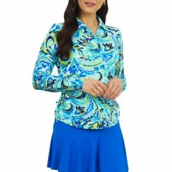 IBKUL Women's Aubrey Print Adjustable Long Sleeve Zip Polo - 48184