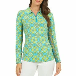 IBKUL Women's Scarlet Print Adjustable Long Sleeve Zip Polo - 48185