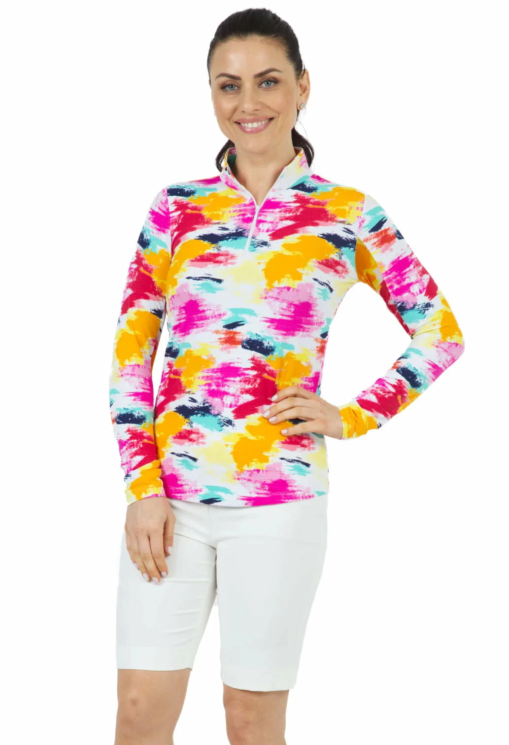 Ibkul Women's Matilda Print Long Sleeve Mock Neck Top - 10263 4 Ibkul Women's Matilda Print Long Sleeve Mock Neck Top - 10263 - Image 2