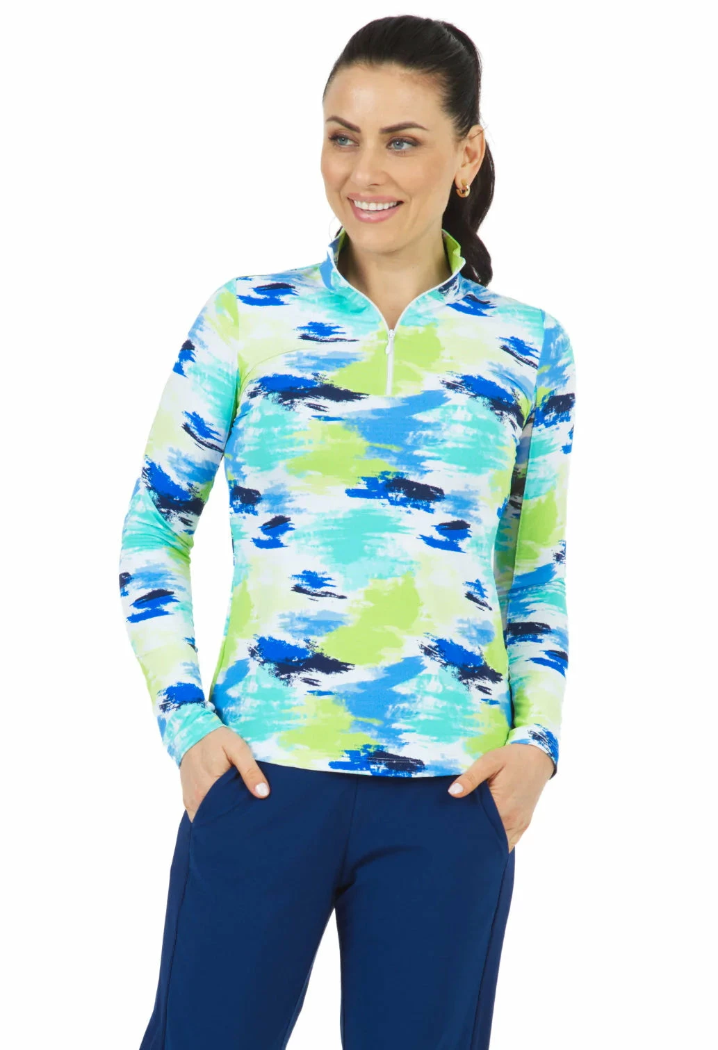 Ibkul Women's Matilda Print Long Sleeve Mock Neck Top - 10263 3 Ibkul Women's Matilda Print Long Sleeve Mock Neck Top - 10263