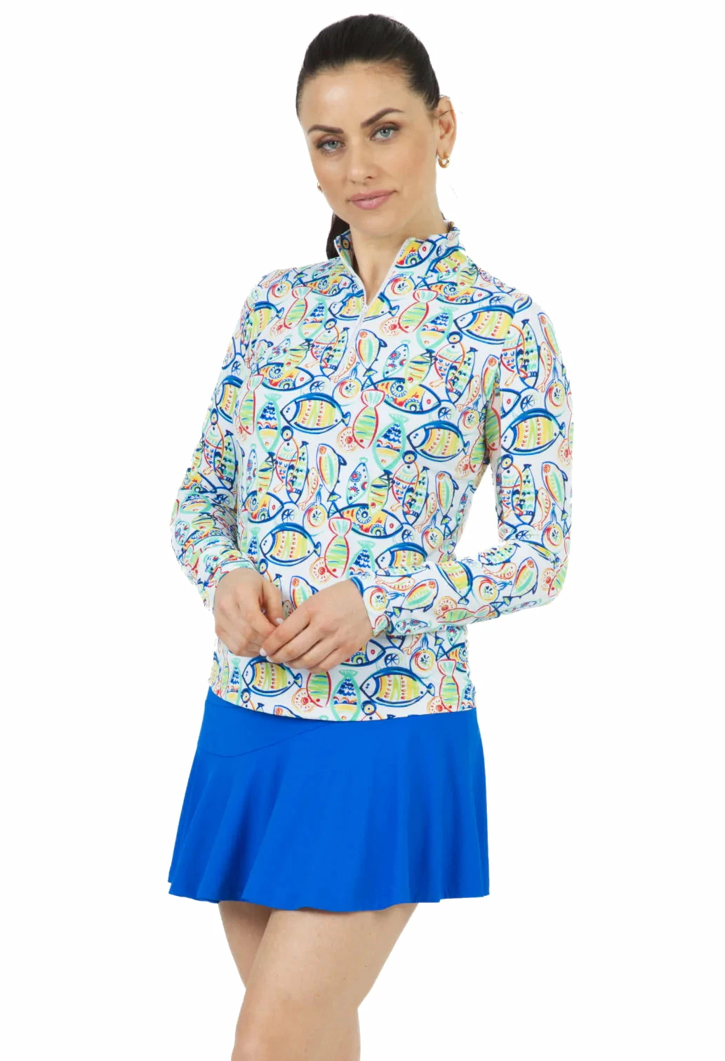 Ibkul Women's Izzy Print Long Sleeve Mock Neck Top - 10265 3 Ibkul Women's Izzy Print Long Sleeve Mock Neck Top - 10265