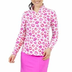 Ibkul Women's Kiss Me Kate Print Long Sleeve Mock Neck Top - 10268